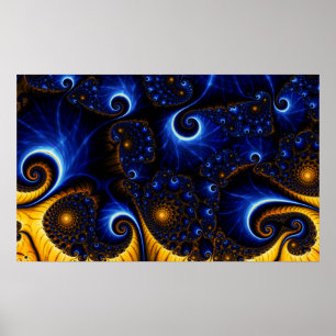 Abstrakt Blue Fractal Himlar Poster