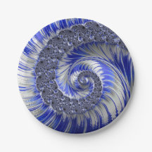 Abstrakt Blue Fractal Spiral Pappra Tallrikar