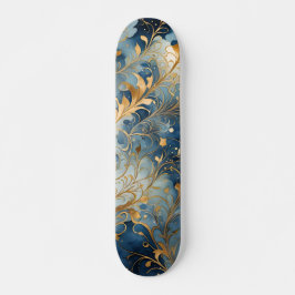 Abstrakt Blue Golden Mini Skateboard Bräda 18,5 Cm