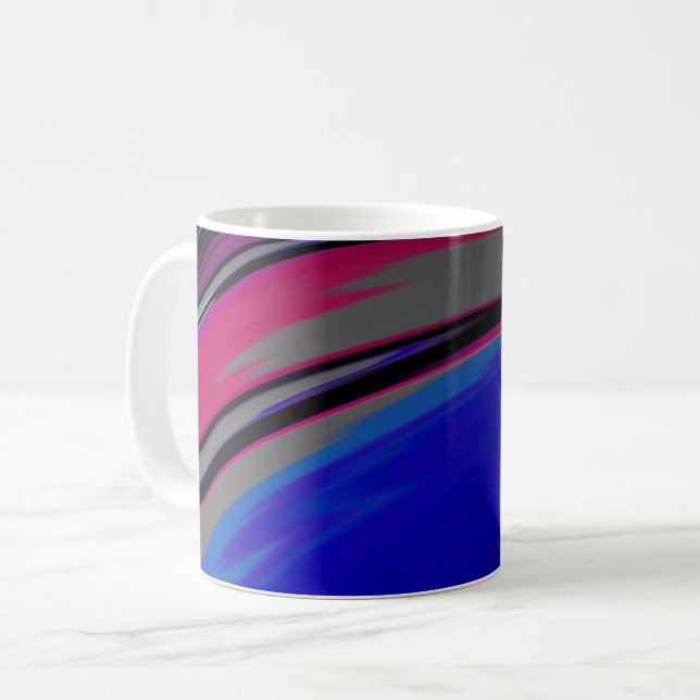 Abstrakt Blue Grått Magenta Fractal Swirl Kaffemugg (Framsida vänster)