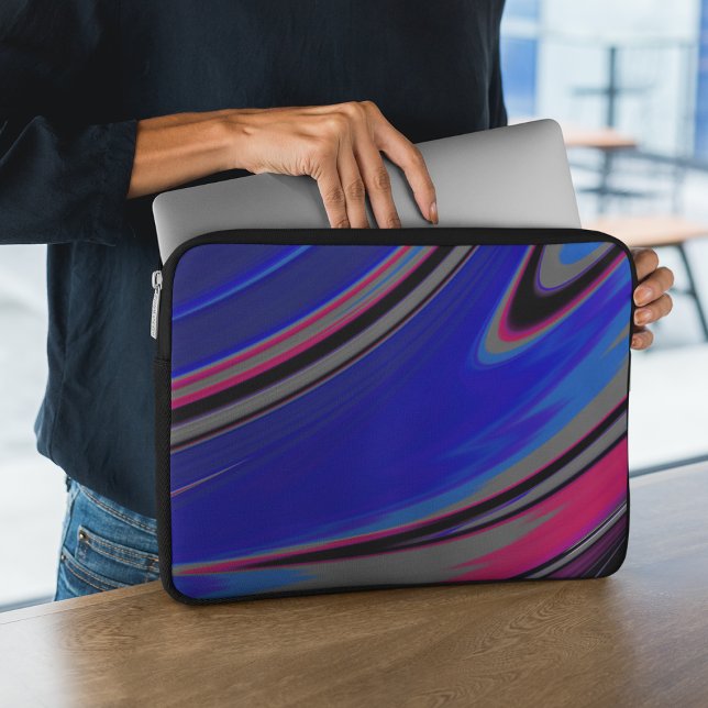 Abstrakt Blue Grått Magenta Fractal Swirl Laptop Fodral (Skapare uppladdad)