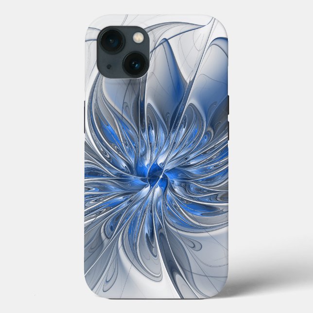 Abstrakt Blue Grått Watercolor Fractal Art Flower (Baksida)