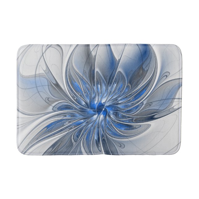 Abstrakt Blue Grått Watercolor Fractal Art Flower Badrumsmatta (Framsidan)