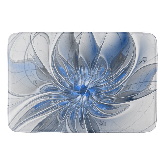 Abstrakt Blue Grått Watercolor Fractal Art Flower Badrumsmatta (Framsidan)