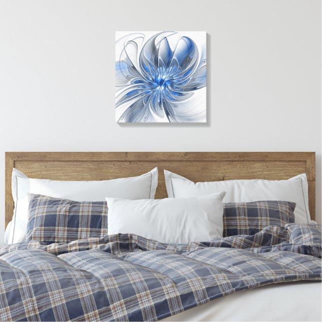 Abstrakt Blue Grått Watercolor Fractal Art Flower Canvastryck (Insitu (sovrum))