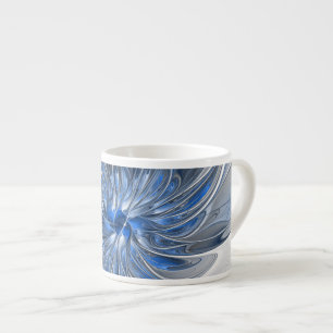 Abstrakt Blue Grått Watercolor Fractal Art Flower Espressomugg