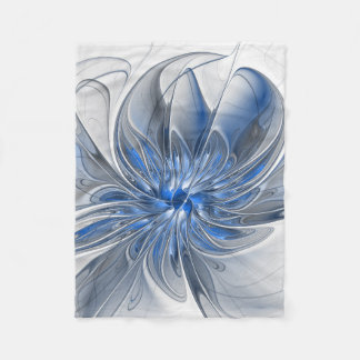 Abstrakt Blue Grått Watercolor Fractal Art Flower Fleecefilt