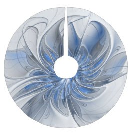 Abstrakt Blue Grått Watercolor Fractal Art Flower Julgransmatta Borstad Polyester
