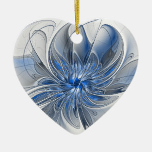 Abstrakt Blue Grått Watercolor Fractal Art Flower Julgransprydnad Keramik