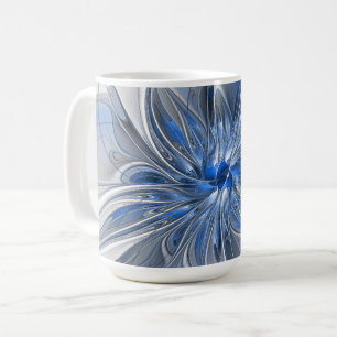 Abstrakt Blue Grått Watercolor Fractal Art Flower Kaffemugg