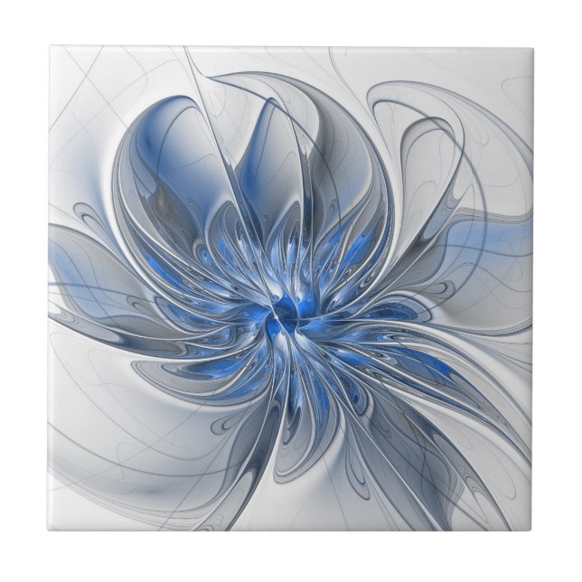 Abstrakt Blue Grått Watercolor Fractal Art Flower Kakelplatta (Framsidan)