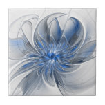 Abstrakt Blue Grått Watercolor Fractal Art Flower Kakelplatta<br><div class="desc">En unik fantasi-blomma med blå nyanser och grått,  abstrakt och elegant. Ovanlig design för din dekorativa blommigt keramiska plattor med mera.</div>