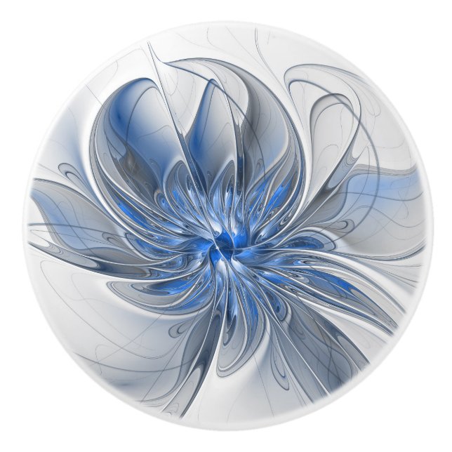 Abstrakt Blue Grått Watercolor Fractal Art Flower Knopp (Framsidan)