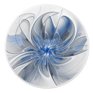 Abstrakt Blue Grått Watercolor Fractal Art Flower Knopp