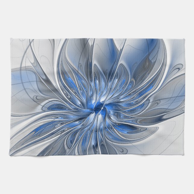 Abstrakt Blue Grått Watercolor Fractal Art Flower Kökshandduk (Horisontell)
