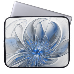 Abstrakt Blue Grått Watercolor Fractal Art Flower Laptop Fodral