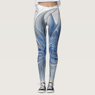 Abstrakt Blue Grått Watercolor Fractal Art Flower Leggings