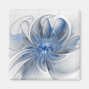 Abstrakt Blue Grått Watercolor Fractal Art Flower Magnet