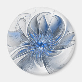 Abstrakt Blue Grått Watercolor Fractal Art Flower Magnet