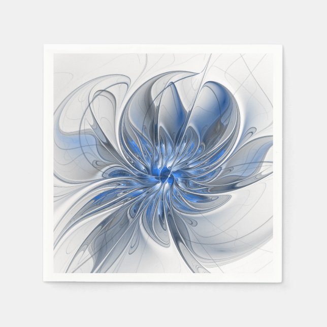 Abstrakt Blue Grått Watercolor Fractal Art Flower Pappersservett (Framsidan)