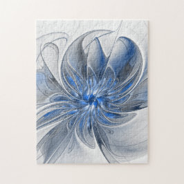 Abstrakt Blue Grått Watercolor Fractal Art Flower Pussel