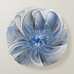 Abstrakt Blue Grått Watercolor Fractal Art Flower Rund Kudde<br><div class="desc">En unik fantasi-blomma med blå nyanser och grått,  abstrakt och elegant. Ovanlig design för din dekorativa blommigt runda kuddar med mera.</div>
