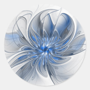 Abstrakt Blue Grått Watercolor Fractal Art Flower Runt Klistermärke