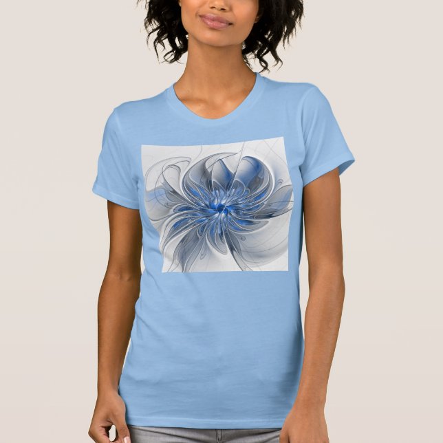 Abstrakt Blue Grått Watercolor Fractal Art Flower T Shirt (Framsida)
