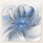 Abstrakt Blue Grått Watercolor Fractal Art Flower Underlägg Papper Kvadrat<br><div class="desc">Unik fantasi-blomma med blå nyanser och grått,  abstrakt och elegant. Utformning för underlägg med pulpboard med mera.</div>