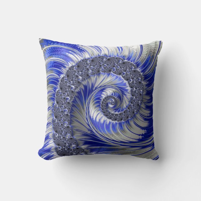 Abstrakt Blue Grått White Spiral Fractal Kudde (Framsida)