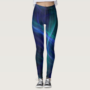 Abstrakt Blue Grönt Black Fractal Mist Leggings