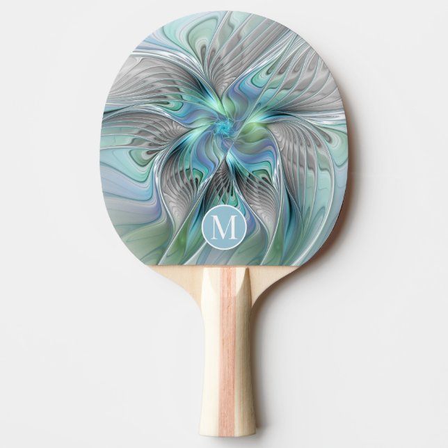 Abstrakt Blue Grönt Butterfly Fantasy Art Monogram Pingisracket (Framsidan)