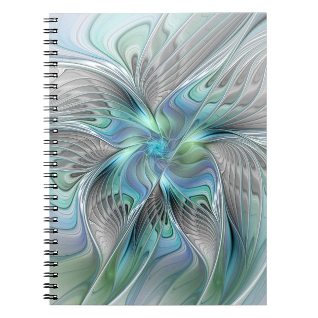 Abstrakt Blue Grönt Butterfly Fantasy Fractal Art Anteckningsbok (Framsidan)