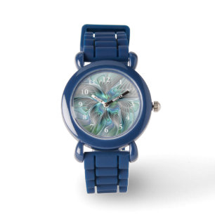 Abstrakt Blue Grönt Butterfly Fantasy Fractal Art Armbandsur