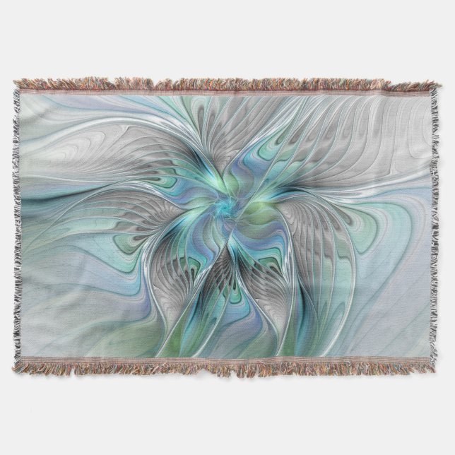 Abstrakt Blue Grönt Butterfly Fantasy Fractal Art Filt (Framsidan)