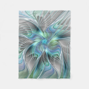 Abstrakt Blue Grönt Butterfly Fantasy Fractal Art Fleecefilt