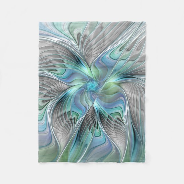 Abstrakt Blue Grönt Butterfly Fantasy Fractal Art Fleecefilt (Framsidan)