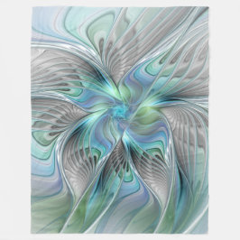 Abstrakt Blue Grönt Butterfly Fantasy Fractal Art Fleecefilt