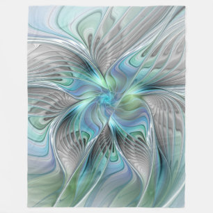 Abstrakt Blue Grönt Butterfly Fantasy Fractal Art Fleecefilt
