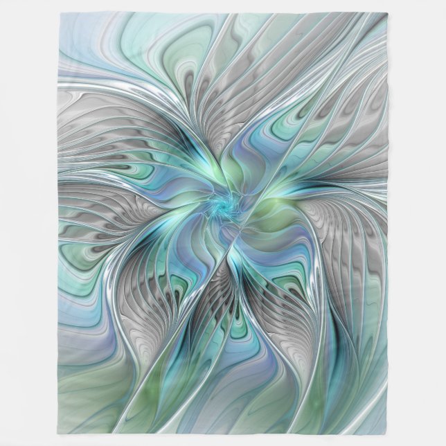 Abstrakt Blue Grönt Butterfly Fantasy Fractal Art Fleecefilt (Framsidan)
