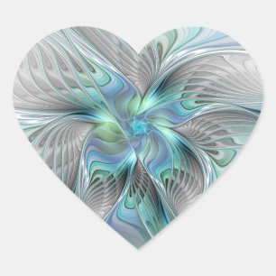 Abstrakt Blue Grönt Butterfly Fantasy Fractal Art Hjärtformat Klistermärke