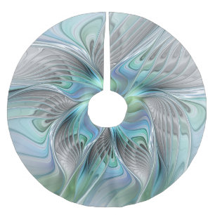 Abstrakt Blue Grönt Butterfly Fantasy Fractal Art Julgransmatta Borstad Polyester