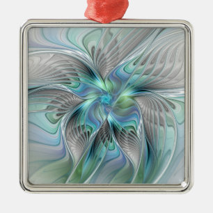 Abstrakt Blue Grönt Butterfly Fantasy Fractal Art Julgransprydnad Metall
