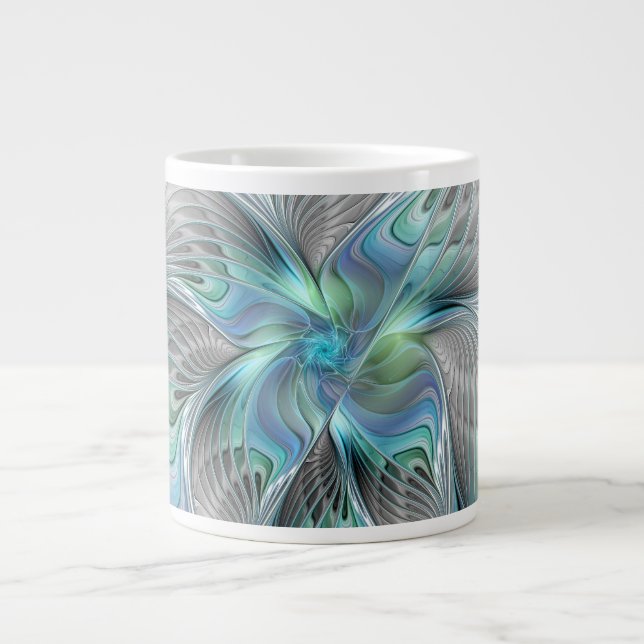Abstrakt Blue Grönt Butterfly Fantasy Fractal Art Jumbo Mugg (Framsidan)
