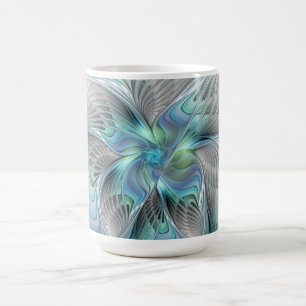 Abstrakt Blue Grönt Butterfly Fantasy Fractal Art Kaffemugg