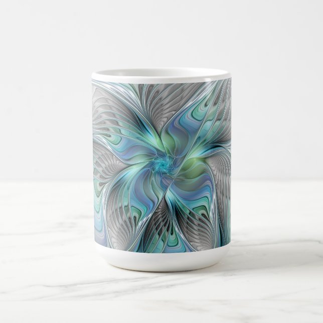 Abstrakt Blue Grönt Butterfly Fantasy Fractal Art Kaffemugg (Center)