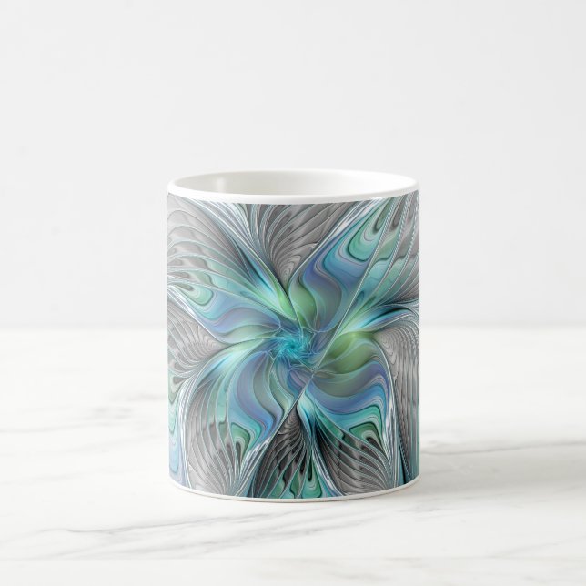 Abstrakt Blue Grönt Butterfly Fantasy Fractal Art Kaffemugg (Center)