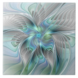 Abstrakt Blue Grönt Butterfly Fantasy Fractal Art Kakelplatta