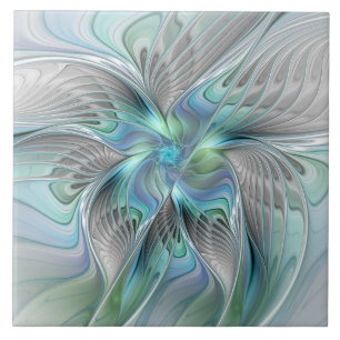 Abstrakt Blue Grönt Butterfly Fantasy Fractal Art Kakelplatta