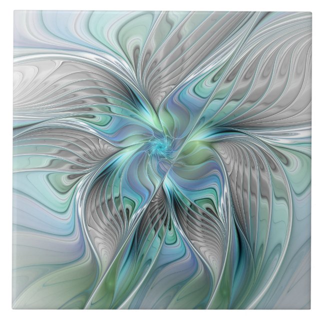 Abstrakt Blue Grönt Butterfly Fantasy Fractal Art Kakelplatta (Framsidan)